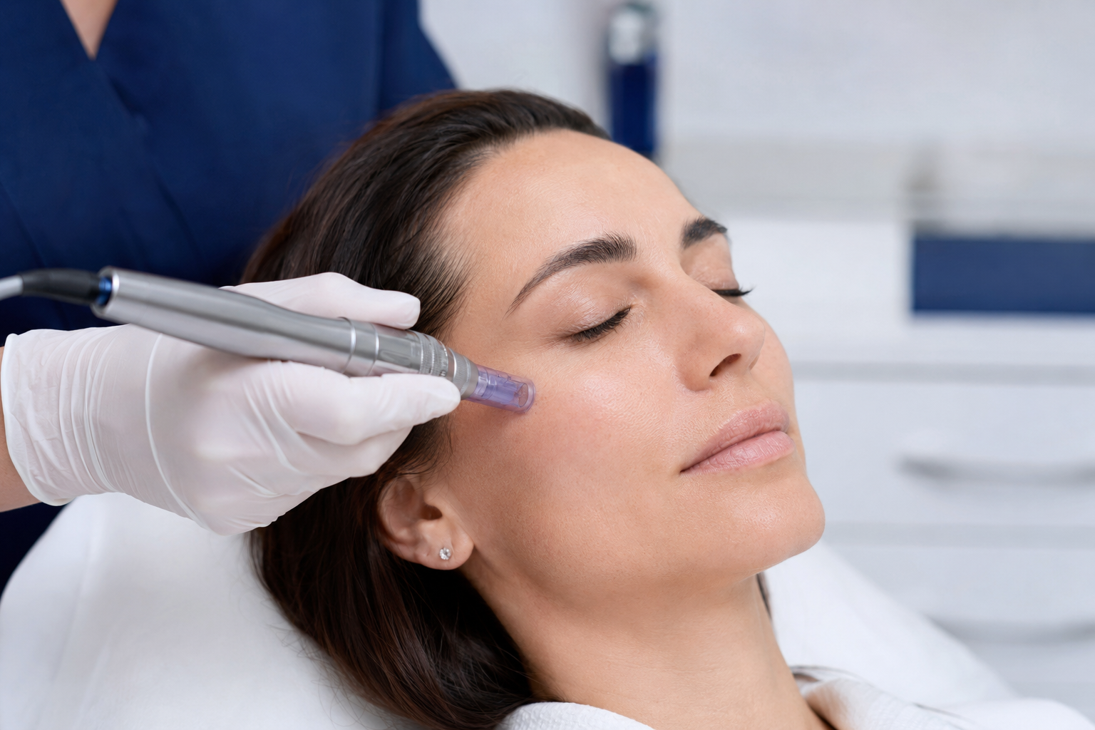 Professional microneedling treatment in a clinical setting